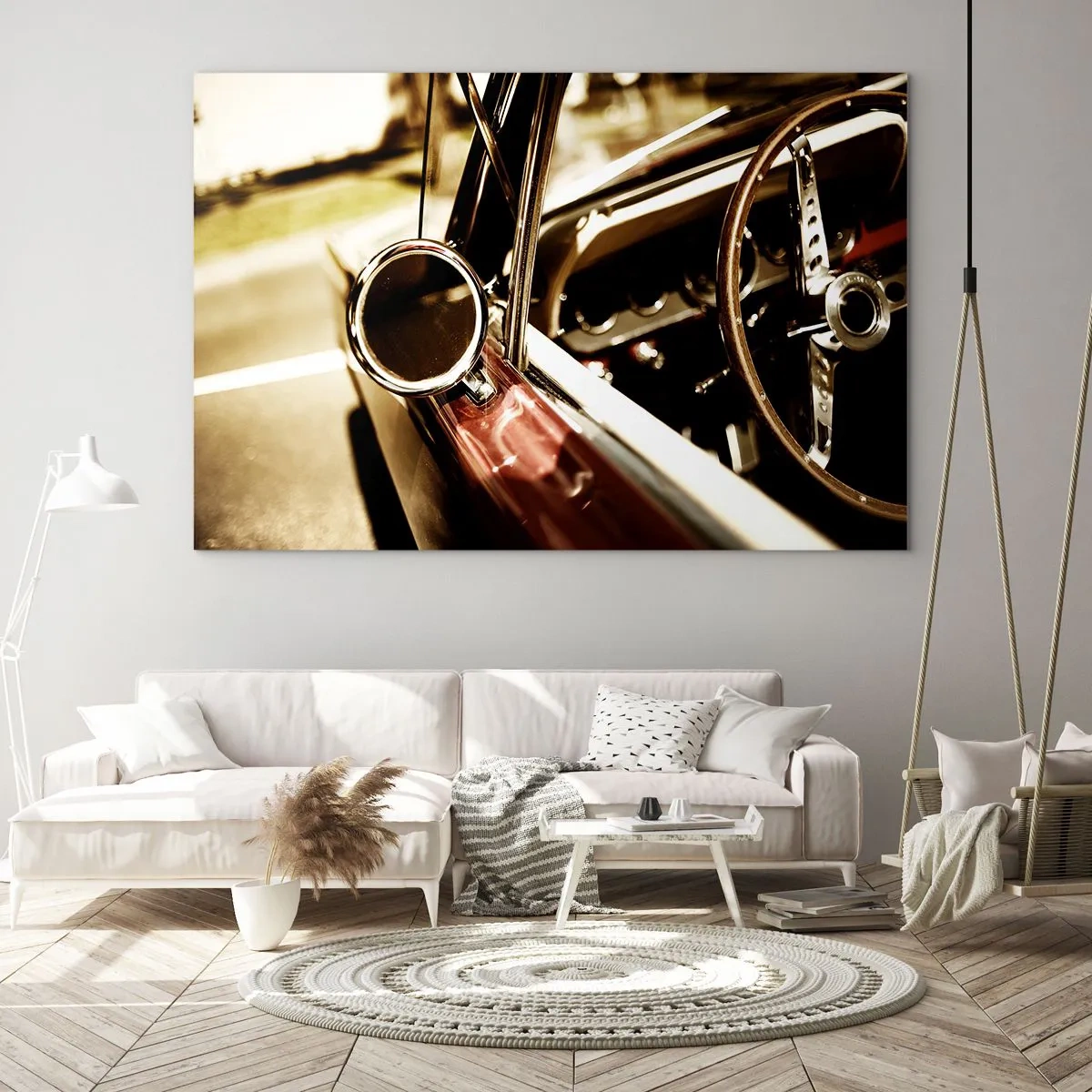 Obraz na szkle - Wnętrze klasycznego samochodu w stylu retro - 70x50cm - Auto z duszą - Nowoczesna dekoracja ścienna do salonu i sypialni ARTTOR