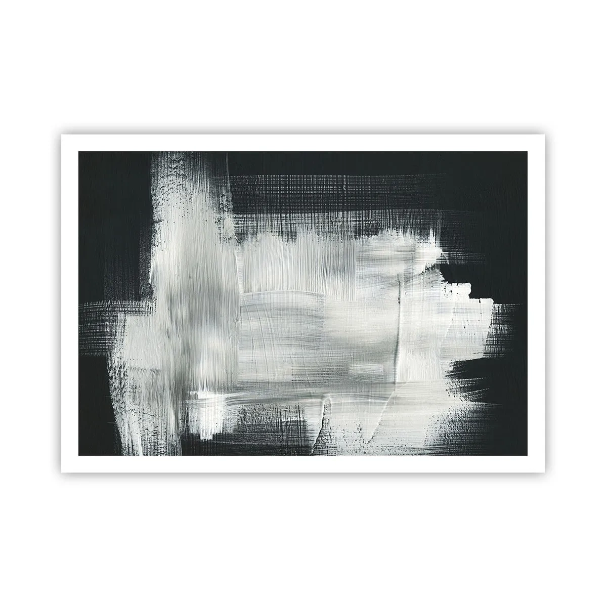 Plakat - Białe abstrakcyjne pociągnięcia na ciemnym tle - 100x70cm - Utkane z pionu i poziomu - Nowoczesna dekoracja ścienna do salonu i sypialni ARTTOR
