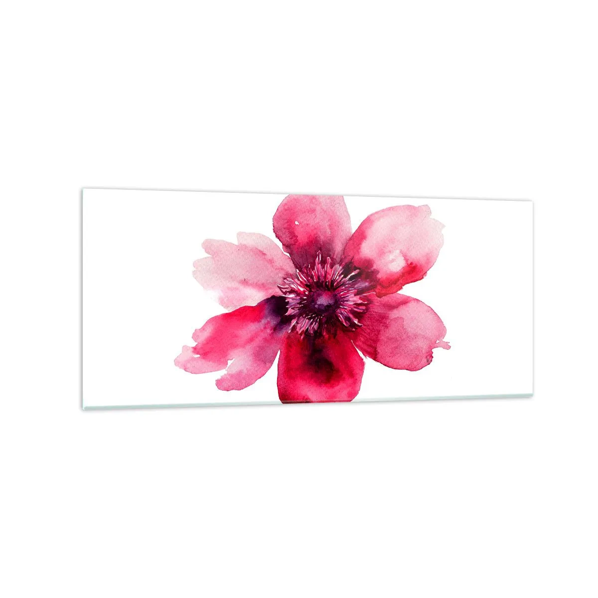 Obraz na szkle - Różowy kwiat w akwarelowym stylu na białym tle - 120x50cm - Karminowy wonny pocałunek - Nowoczesna dekoracja ścienna do salonu i sypialni ARTTOR