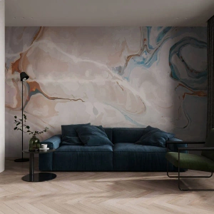 Fototapeta Standard Eco - Abstrakcyjna faktura marmuru w jasnych odcieniach - 100x70cm - Błękitne meandry pod bielą - Nowoczesna dekoracja ścienna do salonu i sypialni ARTTOR