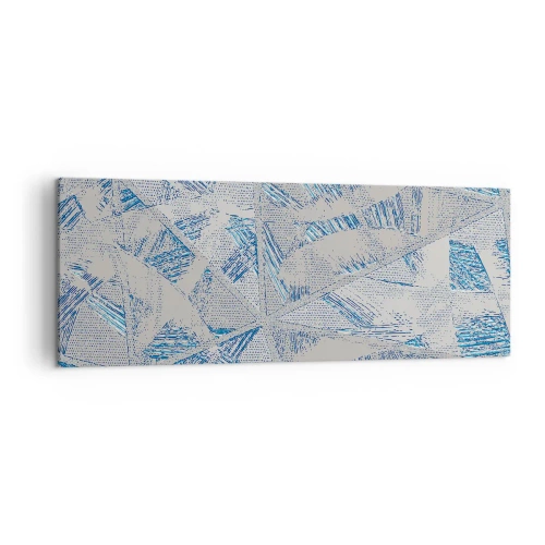 Obraz na płótnie - Geometryczne wzory w odcieniach błękitu i szarości - 140x50cm - W szaroniebieskim labiryncie - Nowoczesna dekoracja ścienna do salonu i sypialni ARTTOR