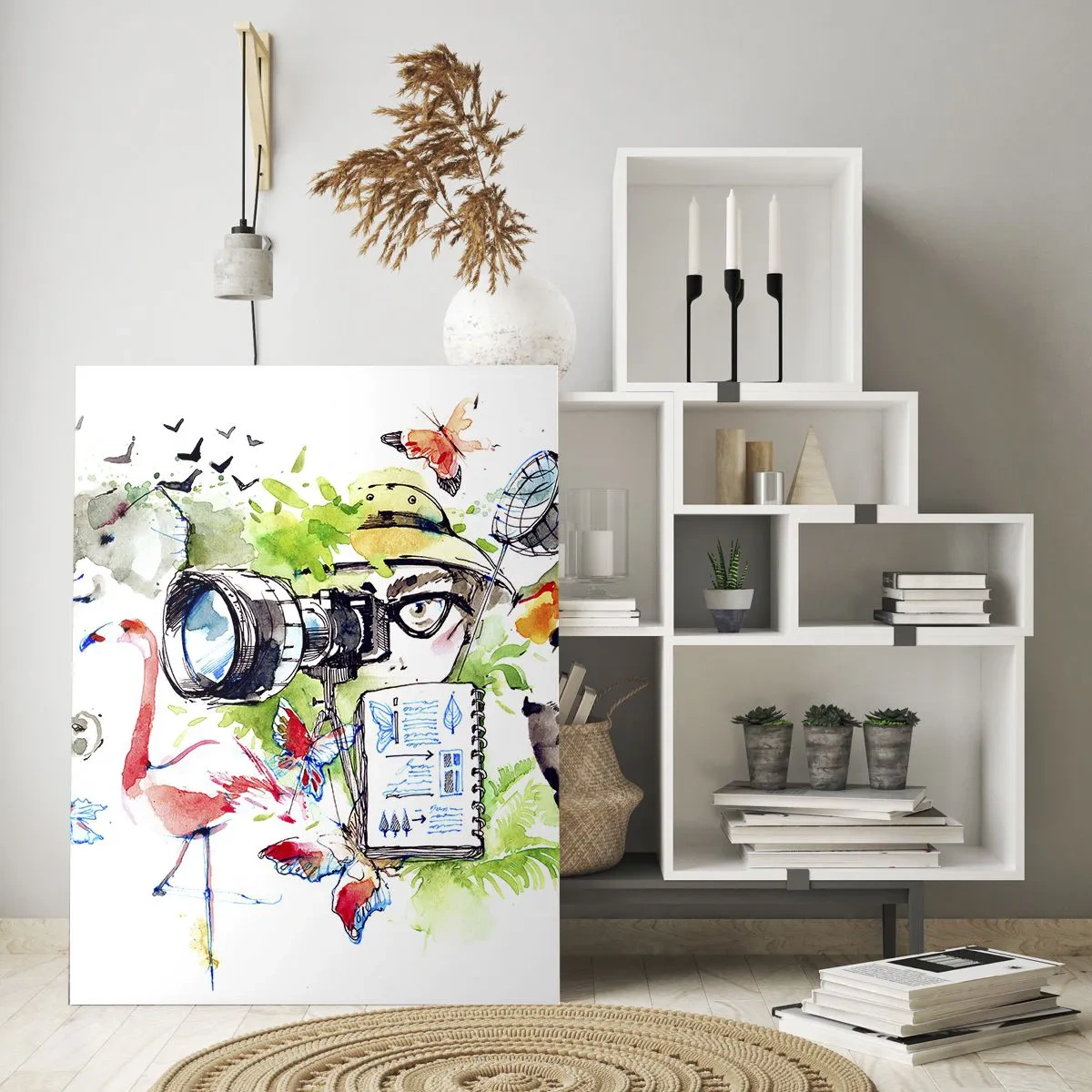 Obraz na szkle - Kolorowa grafika z motywem przyrody i safari - 80x120cm - W obiektywie podróżnika - Nowoczesna dekoracja ścienna do salonu i sypialni ARTTOR