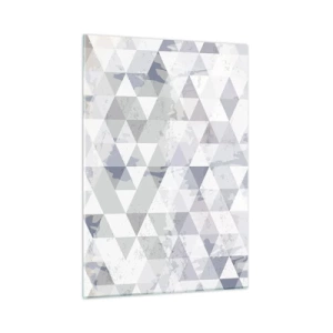 Obraz na szkle - Geometryczny wzór z trójkątów w neutralnych odcieniach szarości i beżu - 50x70cm - W rytmie na trzy - Nowoczesna dekoracja ścienna do salonu, kuchni i sypialni ARTTOR