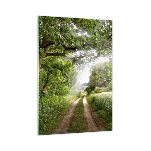 Obraz na szkle - Leśna droga otoczona zielenią w promieniach słońca - 50x70cm - Et in Arcadia ego - Nowoczesna dekoracja ścienna do salonu, kuchni i sypialni ARTTOR
