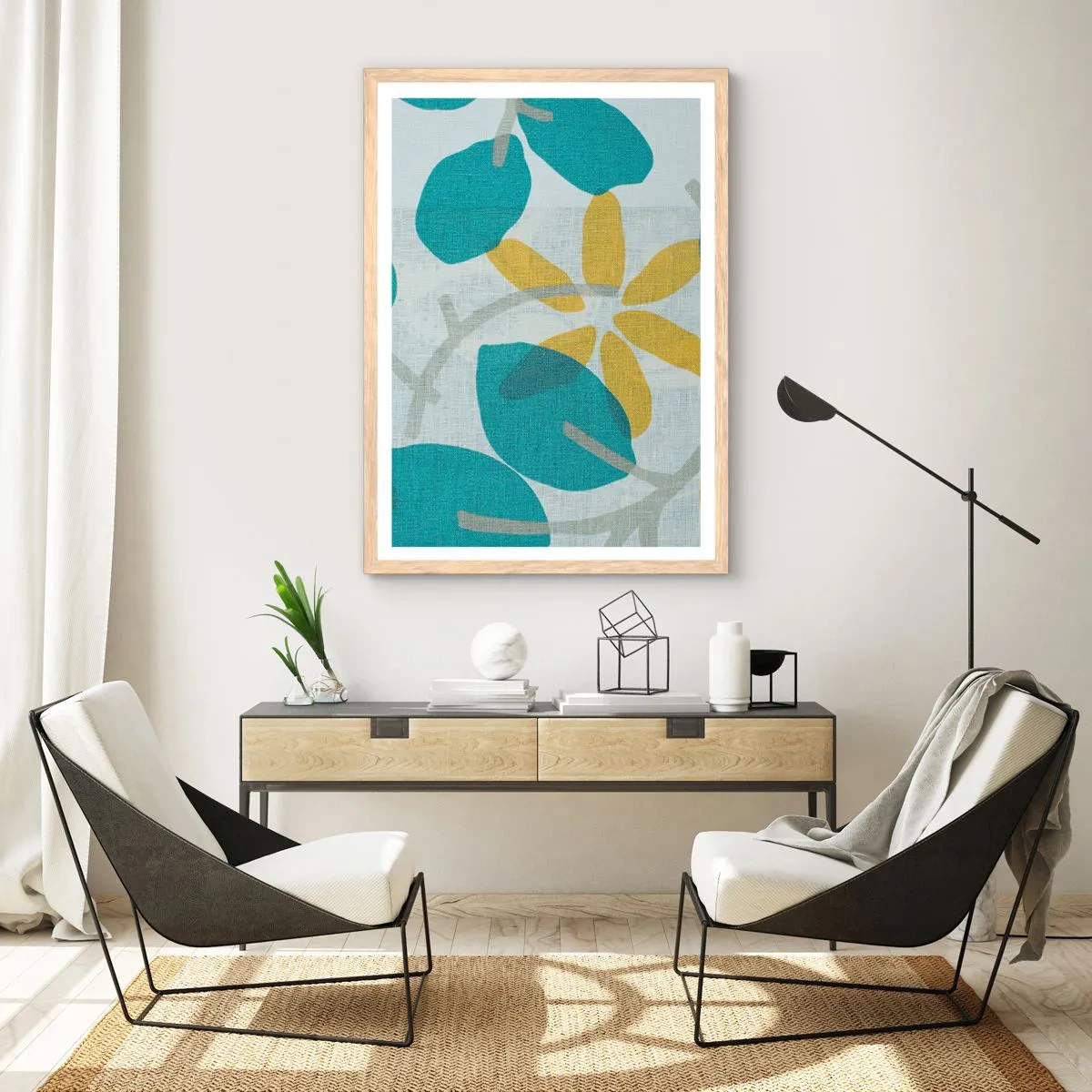 Plakat w ramie jasny dąb - Wśród lazurowych liści - 50x70 cm