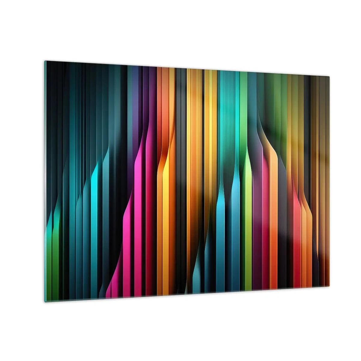 Obraz na szkle - Wielobarwne pionowe pasy przypominające światło i ruch - 70x50cm - Świetlne organy - Nowoczesna dekoracja ścienna do salonu i sypialni ARTTOR