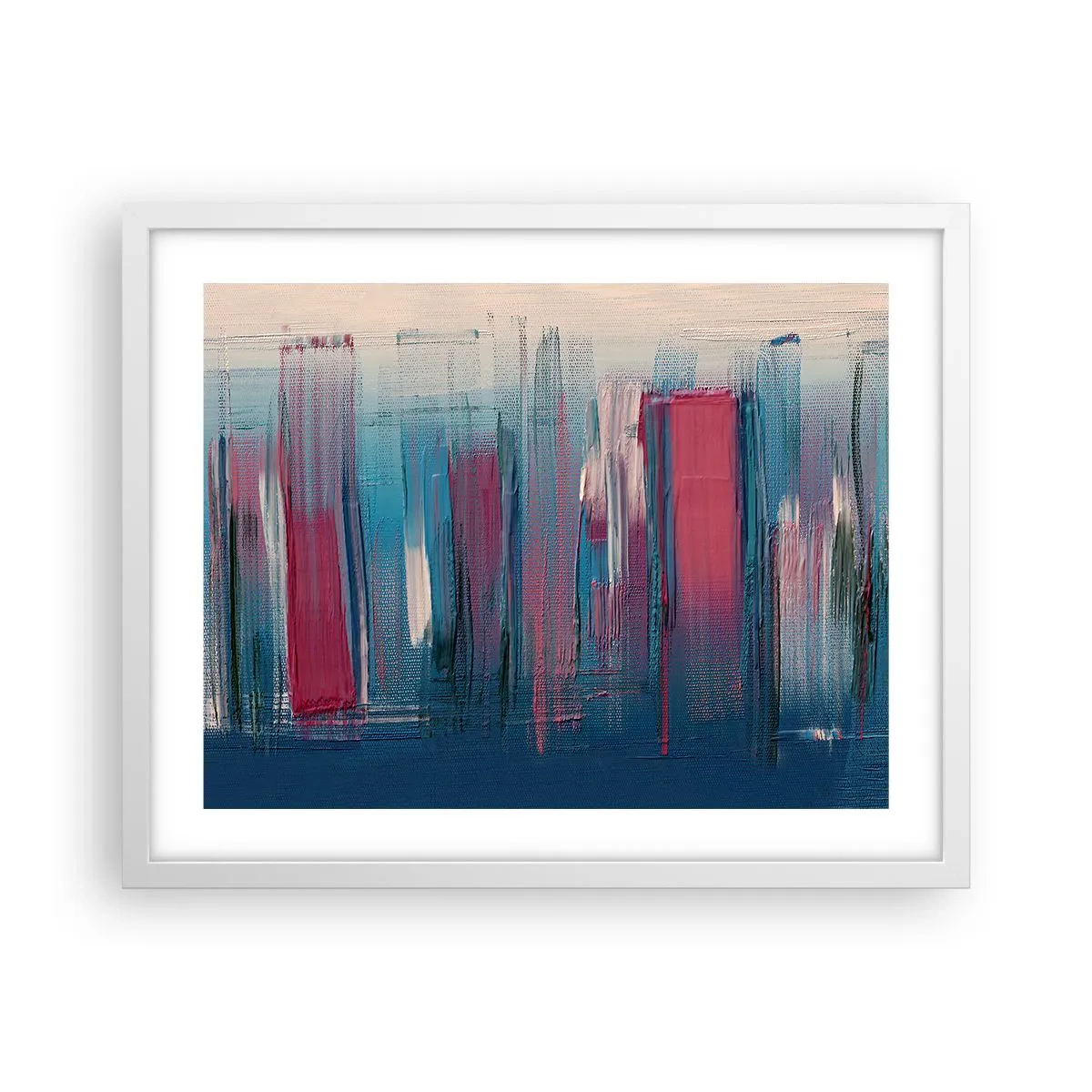 Plakat w białej ramie - Kompozycja wertykalna w błękicie i czerwieni - 50x40 cm