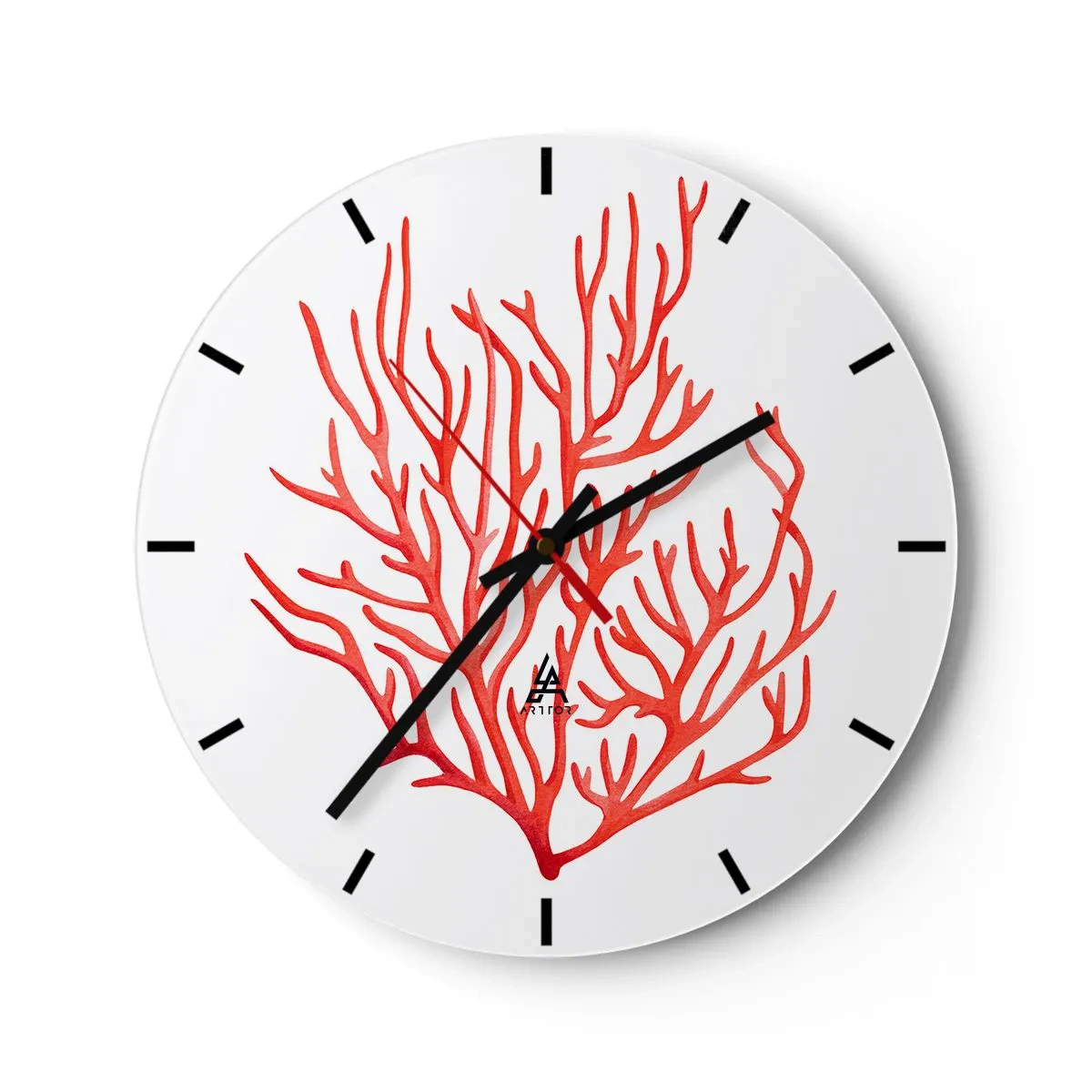 Zegar ścienny - Czerwony rysunek koralowca na białym tle - 30x30cm - Koralowy filigran - Nowoczesna dekoracja ścienna do salonu, kuchni i sypialni ARTTOR