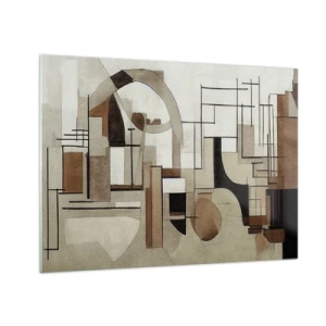 Obraz na szkle - Geometryczny pejzaż w odcieniach brązu i beżu - 70x50cm - Pejzaż miejski 2.0 - Nowoczesna dekoracja ścienna do salonu i sypialni ARTTOR