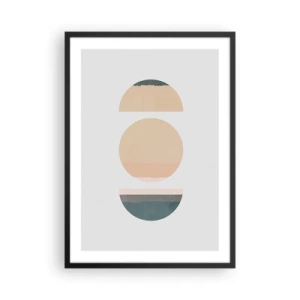 Plakat w czarnej ramie - Geometryczne koła w stonowanych pastelowych kolorach - 50x70cm - Koło za kołem - Nowoczesna dekoracja ścienna do salonu i sypialni ARTTOR