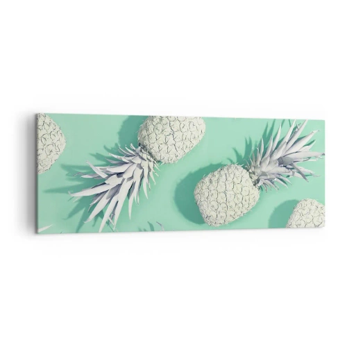 Obraz na płótnie - Białe ananasy na pastelowym tle w stylu minimalistycznym - 140x50cm - świetnie komponują się z miętą - Nowoczesna dekoracja ścienna do salonu i sypialni ARTTOR