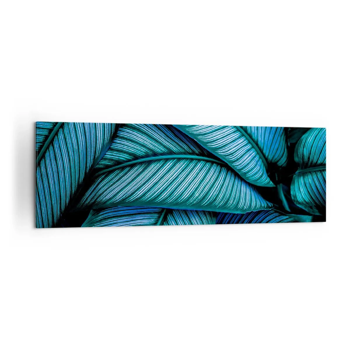 Obraz na płótnie - Bliskie ujęcie turkusowych liści o wyrazistych detalach - 160x50cm - Linie życia - Nowoczesna dekoracja ścienna do salonu i sypialni ARTTOR