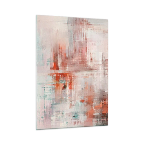 Obraz na szkle - Abstrakcyjna kompozycja w odcieniach czerwieni i beżu - 50x70cm - Zamglone. Ale różowe - Nowoczesna dekoracja ścienna do salonu, kuchni i sypialni ARTTOR