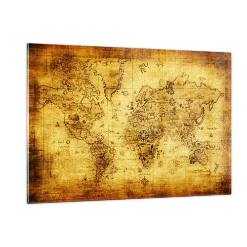 Obraz na szkle - Stara mapa świata w stylu vintage - 120x80cm - Dziwny jest ten świat - Nowoczesna dekoracja ścienna do salonu, kuchni i sypialni ARTTOR