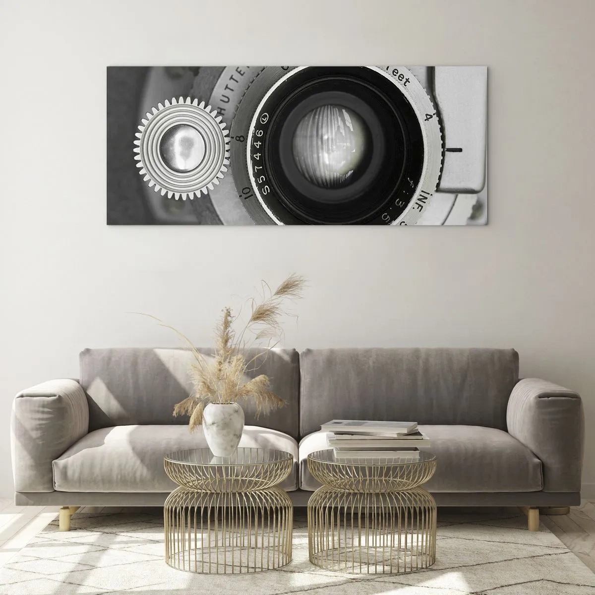 Obraz na szkle - Obiektyw starego aparatu fotograficznego - 120x50cm - Opowieść o Hollywood - Nowoczesna dekoracja ścienna do salonu i sypialni ARTTOR