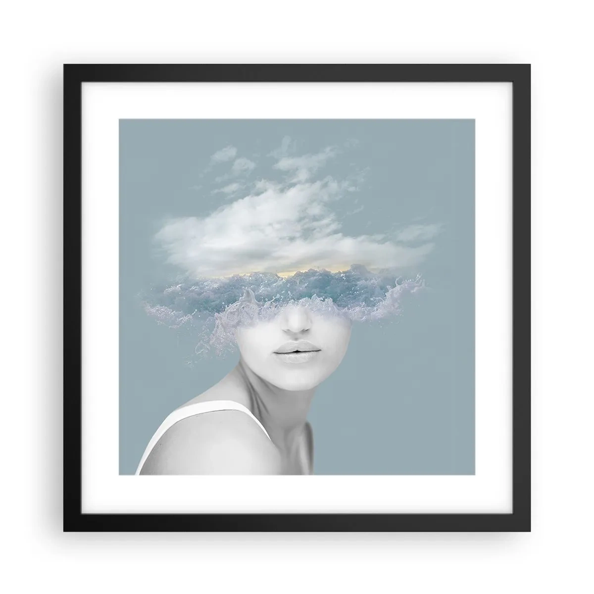Plakat w czarnej ramie - Z głową w chmurach - 40x40 cm