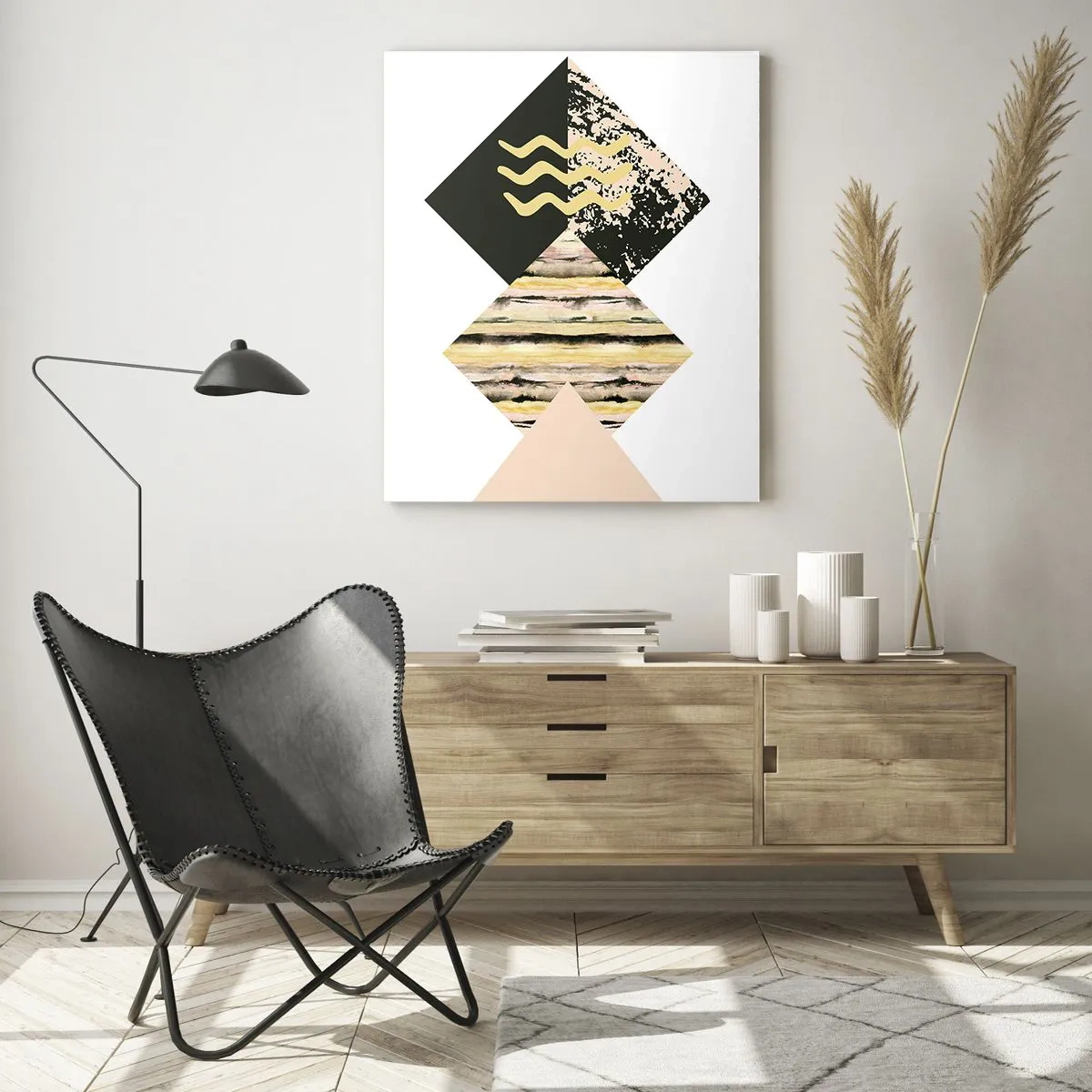 Obraz na szkle - Geometryczne kształty z abstrakcyjnymi wzorami - 80x120cm - Nie takie proste - Nowoczesna dekoracja ścienna do salonu i sypialni ARTTOR