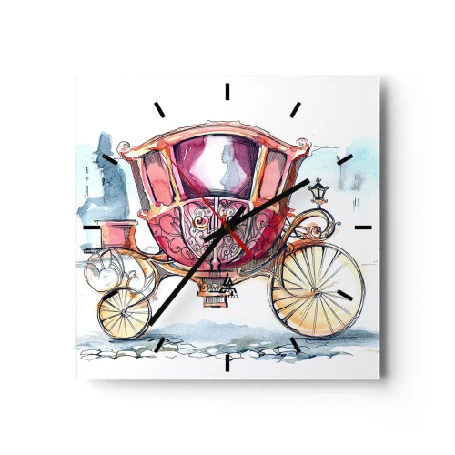 Zegar ścienny - Stylowa ilustracja zabytkowej karety w pastelowych kolorach - 30x30cm - Do ślubu czy na bal? - Nowoczesna dekoracja ścienna do salonu i sypialni ARTTOR