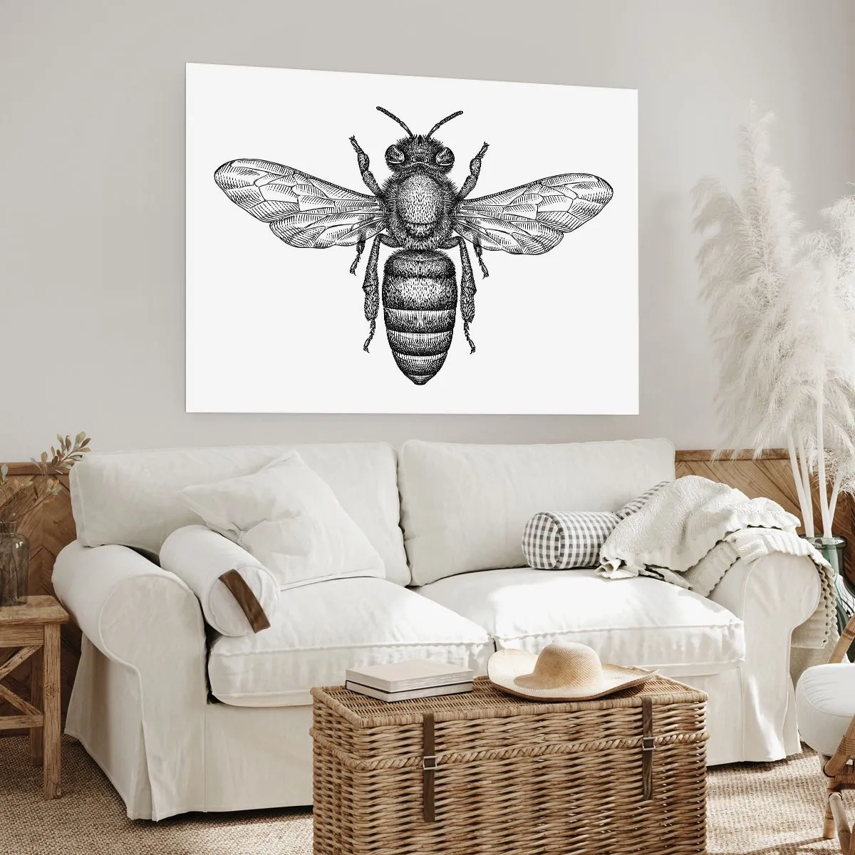 Plakat - Rysunkowy motyw pszczoły na białym tle w minimalistycznym stylu - 100x70cm - Owadzi portret - Nowoczesna dekoracja ścienna do salonu i sypialni ARTTOR