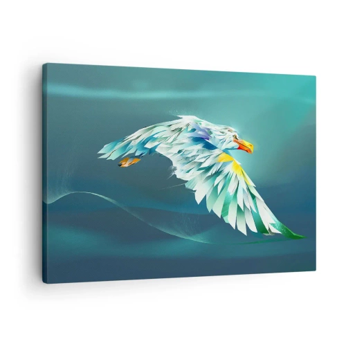 Obraz na płótnie - Abstrakcyjny orzeł w locie na tle turkusowego nieba - 70x50cm - Orla twych lotów potęga - Nowoczesna dekoracja ścienna do salonu i sypialni ARTTOR
