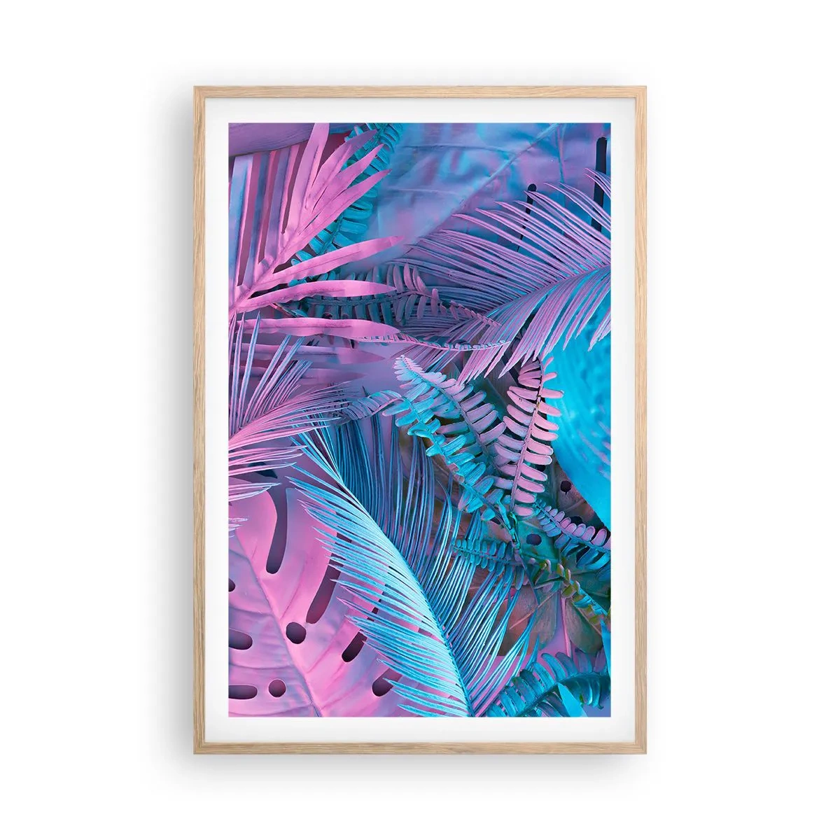Plakat w ramie jasny dąb - Tropiki w różu i błękicie - 61x91 cm