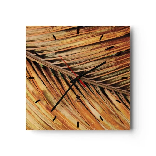 Zegar ścienny - Zbliżenie na suchy liść palmy w ciepłych odcieniach - 30x30cm - Kokosowe złoto - Nowoczesna dekoracja ścienna do salonu i sypialni ARTTOR