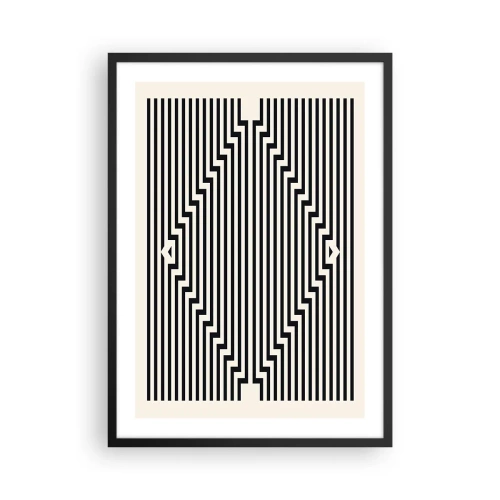Plakat w czarnej ramie - Czarno-białe linie tworzące optyczną iluzję - 50x70cm - Geometryczna iluzja - Nowoczesna dekoracja ścienna do salonu i sypialni ARTTOR