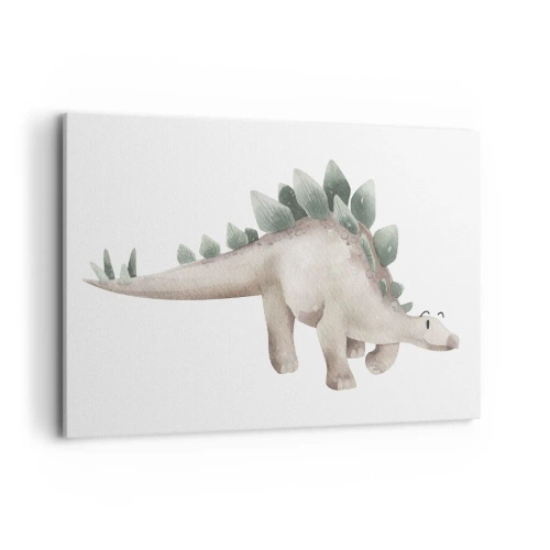 Obraz na płótnie - Uroczy dinozaur w pastelowych kolorach - 100x70cm - Wasz przyjaciel - Nowoczesna dekoracja ścienna do salonu, kuchni i sypialni ARTTOR