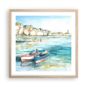 Plakat w ramie jasny dąb - Pejzaż w lazurze - 50x50 cm