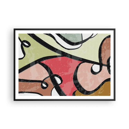 Plakat w czarnej ramie - Kolorowe abstrakcyjne kształty z czarnymi liniami - 100x70cm - Piruety wśród barw - Nowoczesna dekoracja ścienna do salonu i sypialni ARTTOR