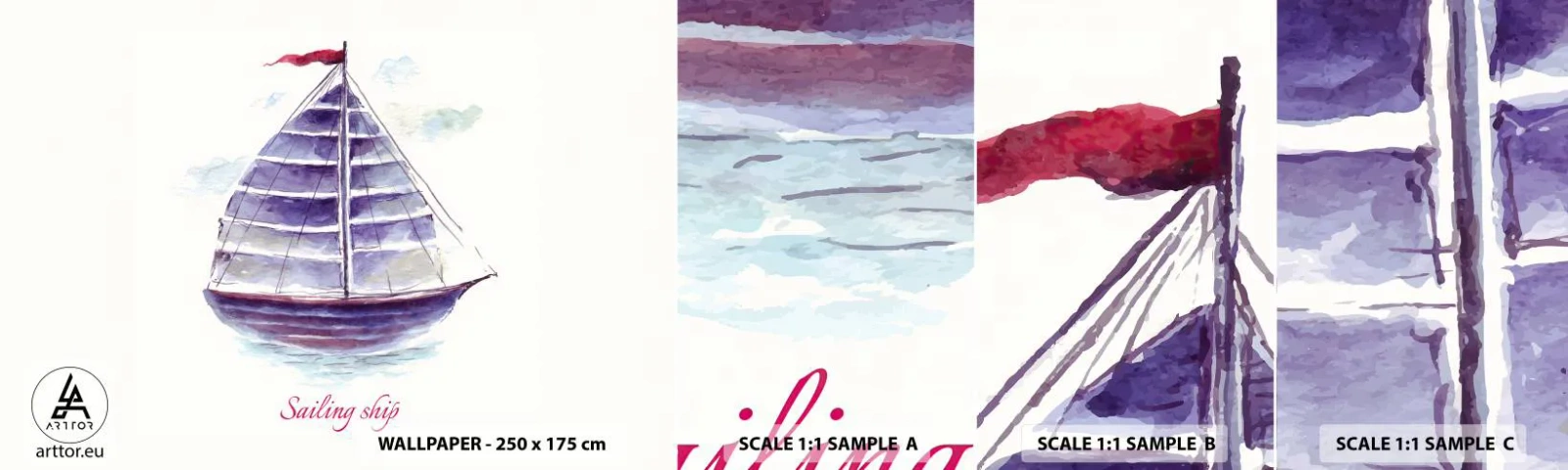 Fototapeta Próbka Samoprzylepna Deluxe Sticker - Pełnych żagli i spokojnej wody - Żaglówka, Nadmorski, Morze - 100x30 cm