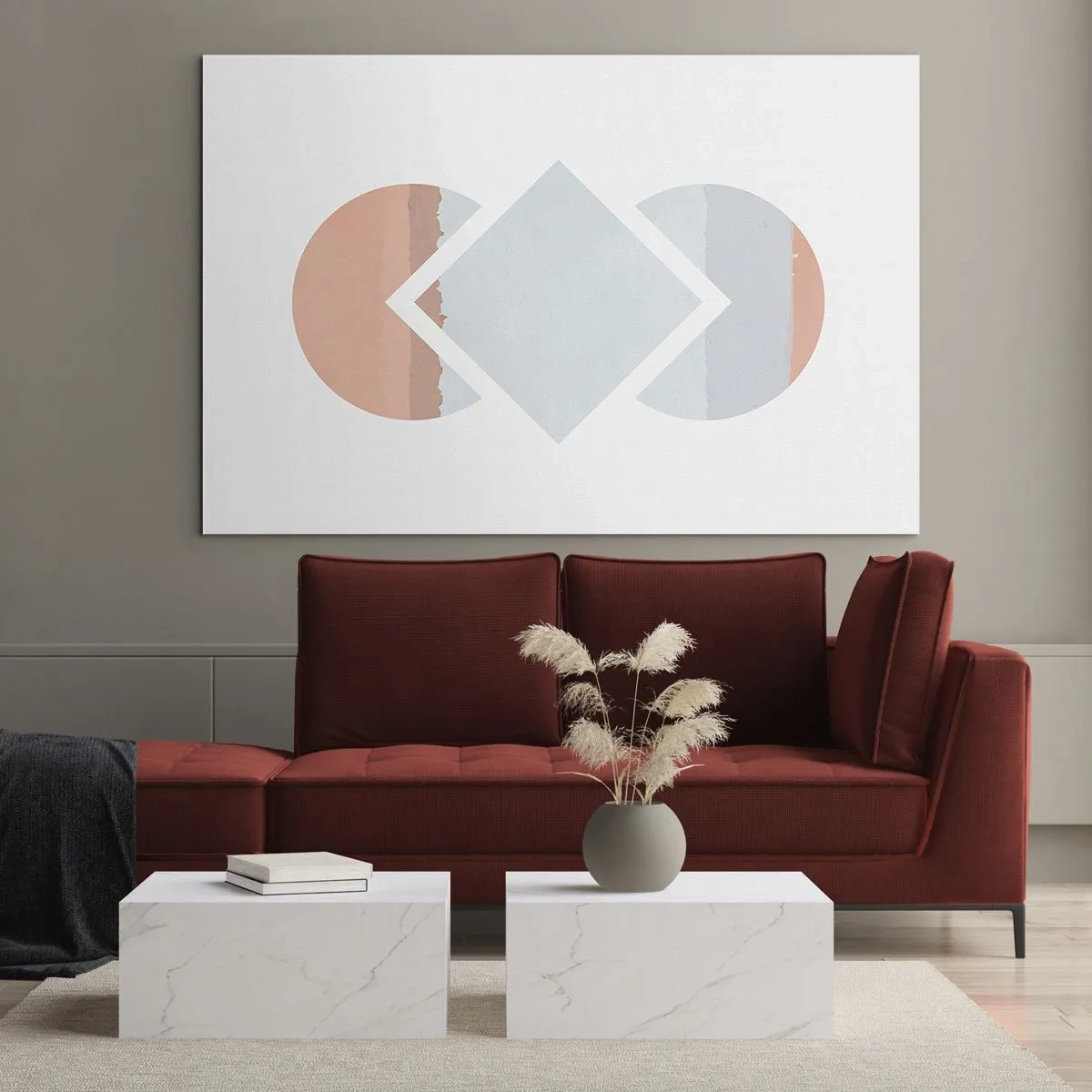 Obraz na szkle - Pastelowy romb w centrum między półkolami na białym tle - 120x80cm - Sytuacja jest jasna - Nowoczesna dekoracja ścienna do salonu, kuchni i sypialni ARTTOR