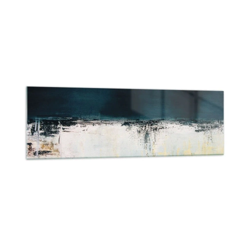 Obraz na szkle - Abstrakcyjna horyzontalna kompozycja w tonacjach granatu i bieli - 160x50cm - Kompozycja horyzontalna - Nowoczesna dekoracja ścienna do salonu i sypialni ARTTOR