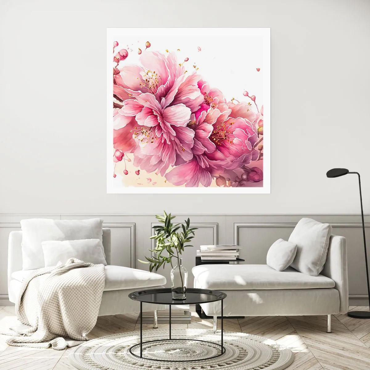 Plakat - Kwiat kwitnącej wiśni - 60x60 cm