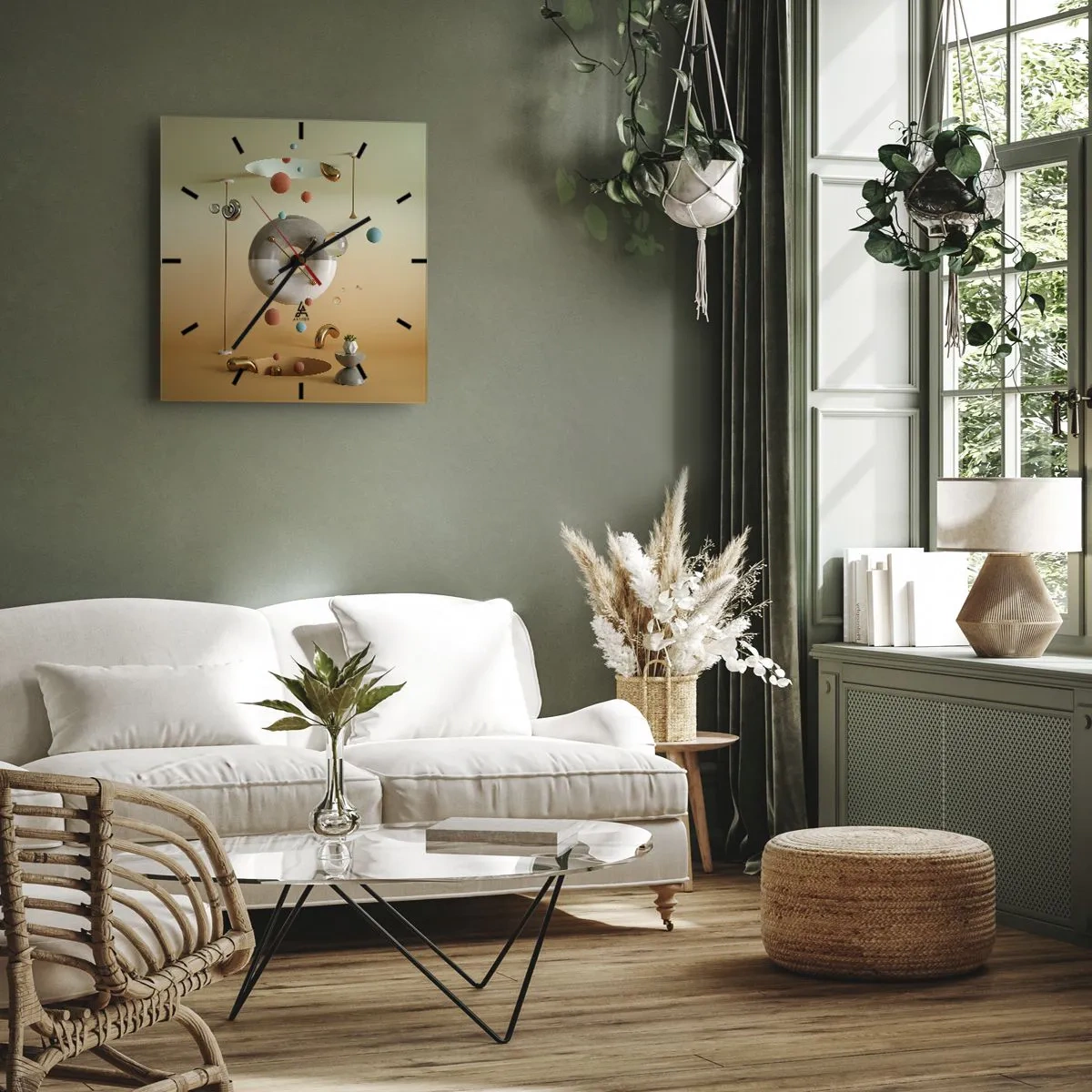 Zegar ścienny - Geometryczne figury w pastelowych kolorach w surrealistycznym układzie - 30x30cm - Wszystko się zdarzyć może - Nowoczesna dekoracja ścienna do salonu i sypialni ARTTOR