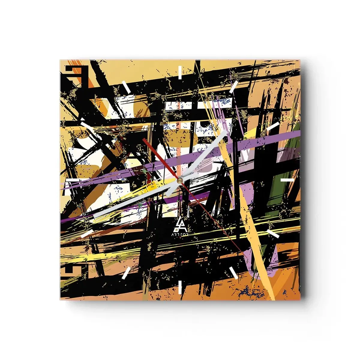 Zegar ścienny - Abstrakcyjne linie i kształty na tle w odcieniach beżu - 30x30cm - Ostre cięcie - Nowoczesna dekoracja ścienna do salonu i sypialni ARTTOR