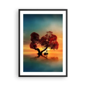 Plakat w czarnej ramie - Drzewo w kształcie serca o zachodzie słońca - 50x70cm - Oddaleńcy i ciszyzna bezświata - Nowoczesna dekoracja ścienna do salonu i sypialni ARTTOR