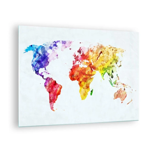 Obraz na szkle - Akwarelowa mapa świata w jasnych kolorach - 70x50cm - Wszystkie barwy świata - Nowoczesna dekoracja ścienna do salonu i sypialni ARTTOR