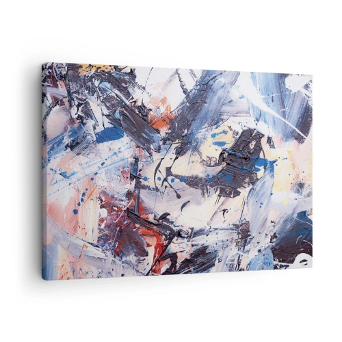 Obraz na płótnie - Abstrakcja z dynamicznymi pociągnięciami pędzla w kolorach błękitu i czerwieni - 70x50cm - Szalony taniec abstrakcji - Nowoczesna dekoracja ścienna do salonu i sypialni ARTTOR