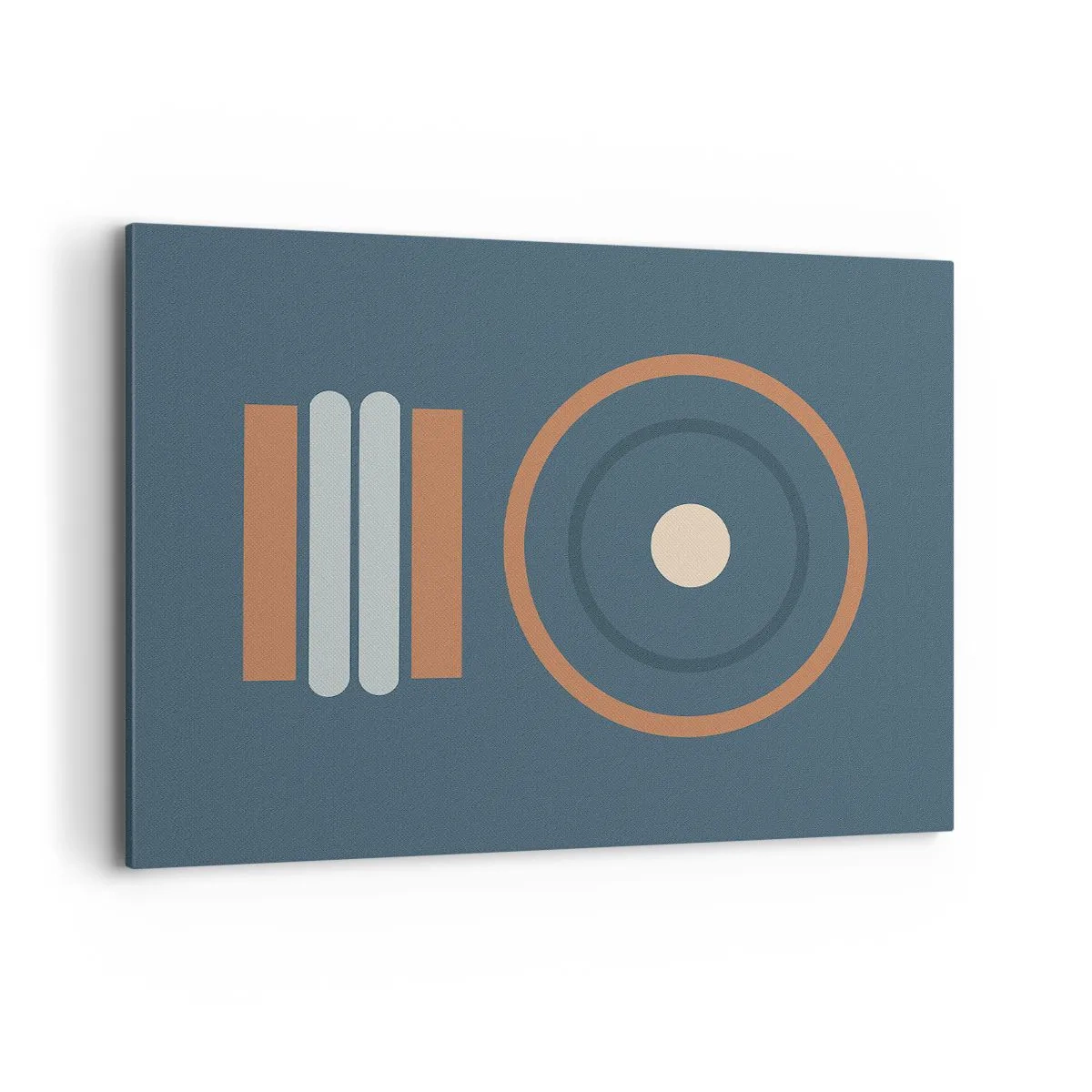 Obraz na płótnie - Geometryczna kompozycja z okręgami i prostokątami w stonowanych barwach - 100x70cm - Istota rzeczy - Nowoczesna dekoracja ścienna do salonu, kuchni i sypialni ARTTOR