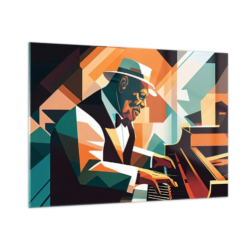 Obraz na szkle - Kolorowy portret pianisty w stylu jazzowym - 100x70cm - Cały ten jazz - Nowoczesna dekoracja ścienna do salonu, kuchni i sypialni ARTTOR