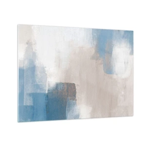 Obraz na szkle - Beżowo-niebieska abstrakcja w pastelowych barwach - 70x50cm - Abstrakcja różowa za zasłoną błękitu - Nowoczesna dekoracja ścienna do salonu i sypialni ARTTOR