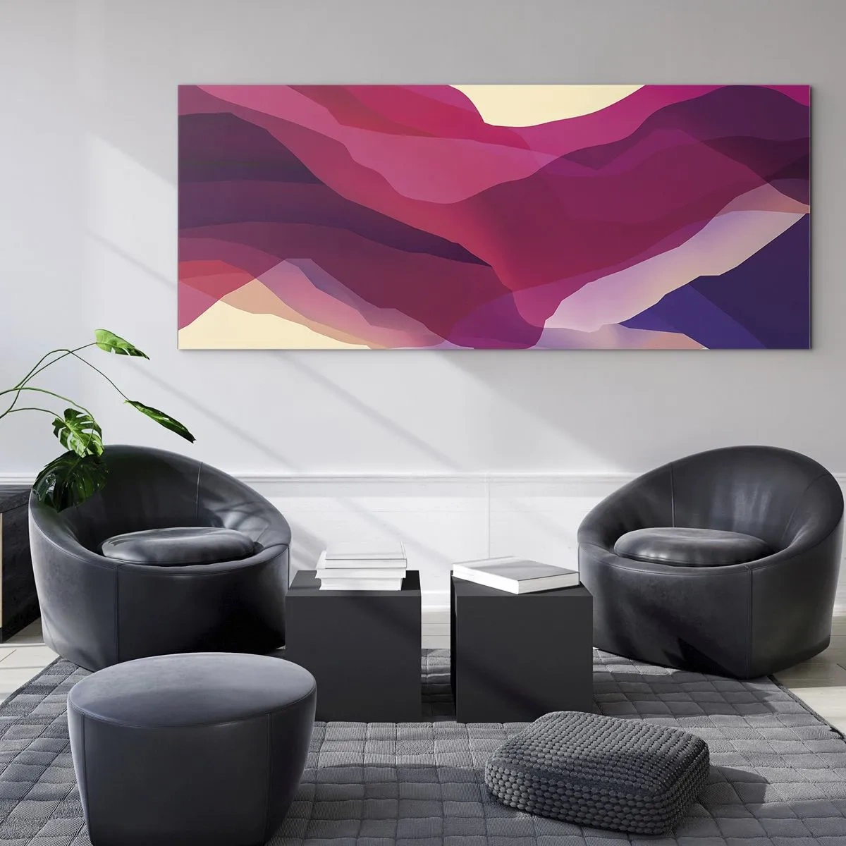 Obraz na szkle - Abstrakcyjne fale w odcieniach purpury i różu na jasnym tle - 120x50cm - Fale purpury - Nowoczesna dekoracja ścienna do salonu i sypialni ARTTOR