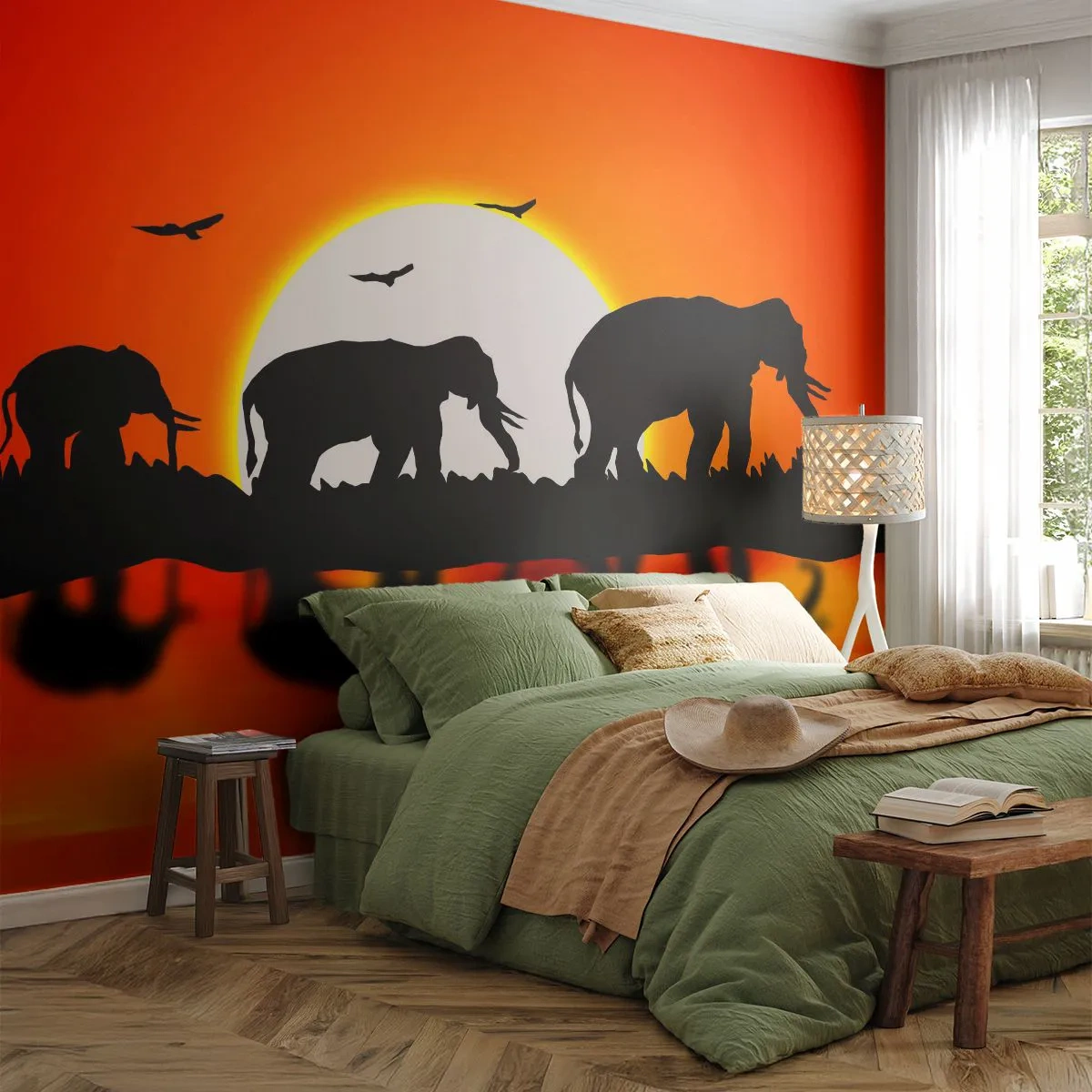 Fototapeta Samoprzylepna Deluxe Sticker - A wieczorem na małego drinka - Zwierzęta, Afryka, Słoń  - 350x256 cm