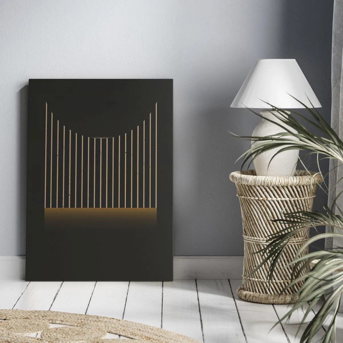 Obraz na płótnie - Minimalistyczna kompozycja geometryczna w odcieniach złota i czerni - 50x70cm - Zbadać ciemność - Nowoczesna dekoracja ścienna do salonu, kuchni i sypialni ARTTOR