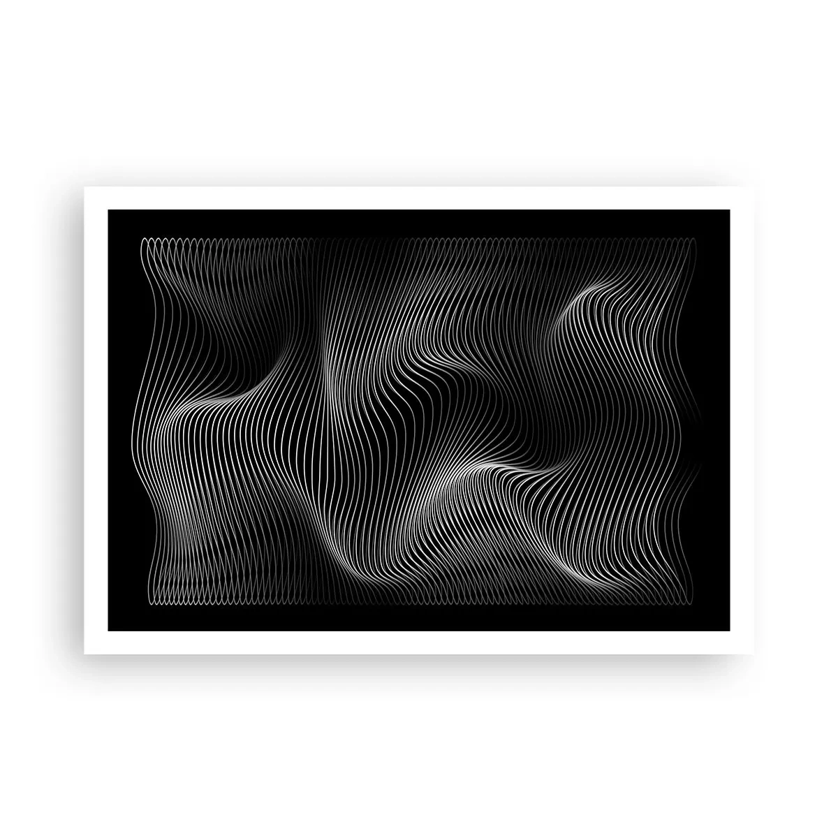 Plakat - Abstrakcyjne białe linie na czarnym tle - 100x70cm - Taniec światła w przestrzeni - Nowoczesna dekoracja ścienna do salonu i sypialni ARTTOR