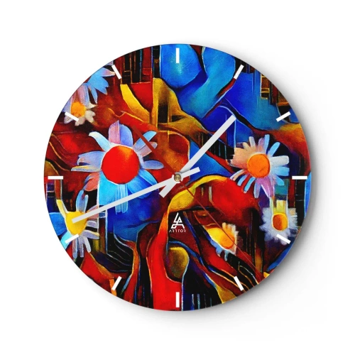 Zegar ścienny - Abstrakcyjna kompozycja kwiatów w intensywnych kolorach - 30x30cm - Kolory życia - Nowoczesna dekoracja ścienna do salonu, kuchni i sypialni ARTTOR