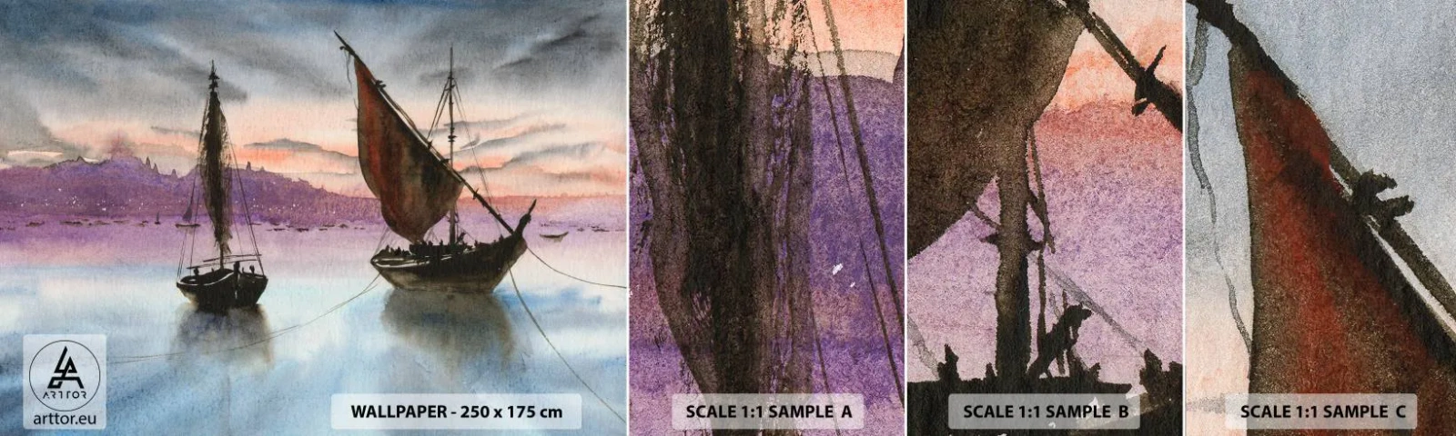 Fototapeta Próbka Samoprzylepna Deluxe Sticker - Wieczór w porcie - Żaglówki, Nadmorski, Pejzaż - 100x30 cm