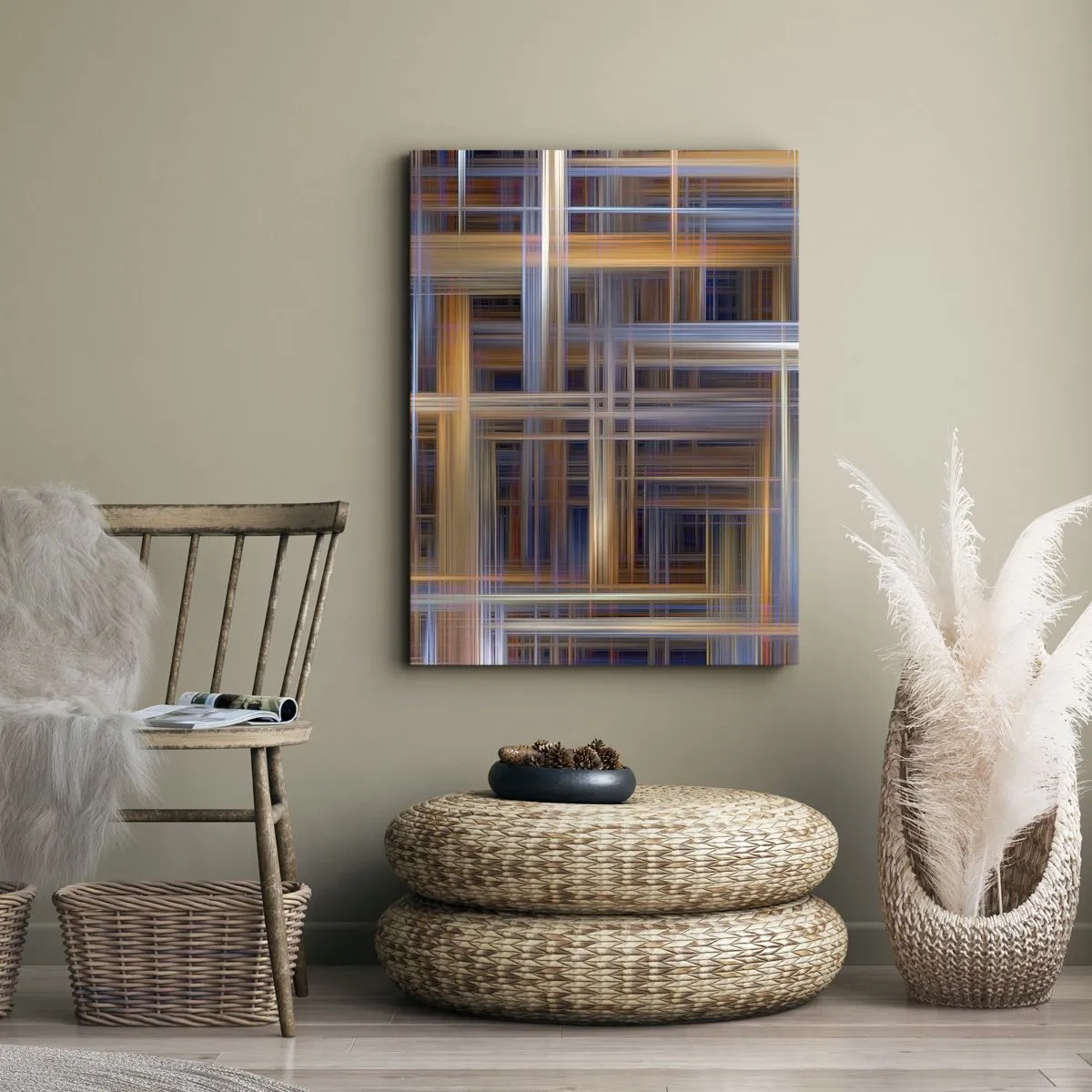 Obraz na płótnie - Abstrakcyjny wzór geometryczny z liniami - 50x70cm - Utkane ze światła - Nowoczesna dekoracja ścienna do salonu, kuchni i sypialni ARTTOR