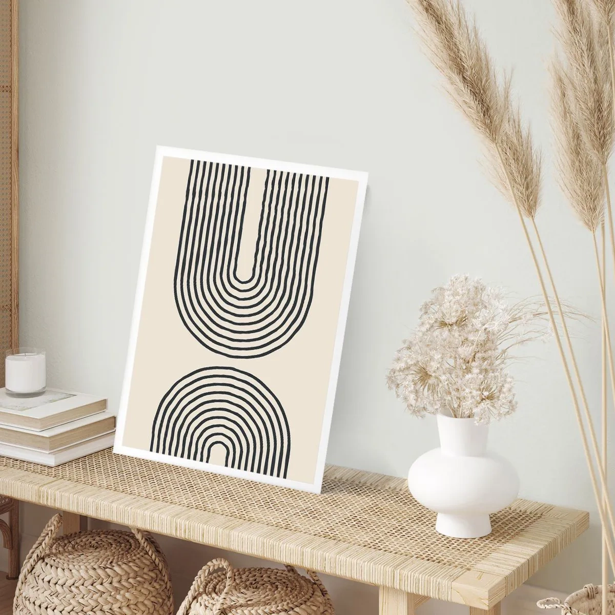 Plakat - Abstrakcyjny wzór z liniami tworzącymi symetryczne łuki w stylu minimalistycznym - 50x70cm - Już za chwilę… - Nowoczesna dekoracja ścienna do salonu, kuchni i sypialni ARTTOR